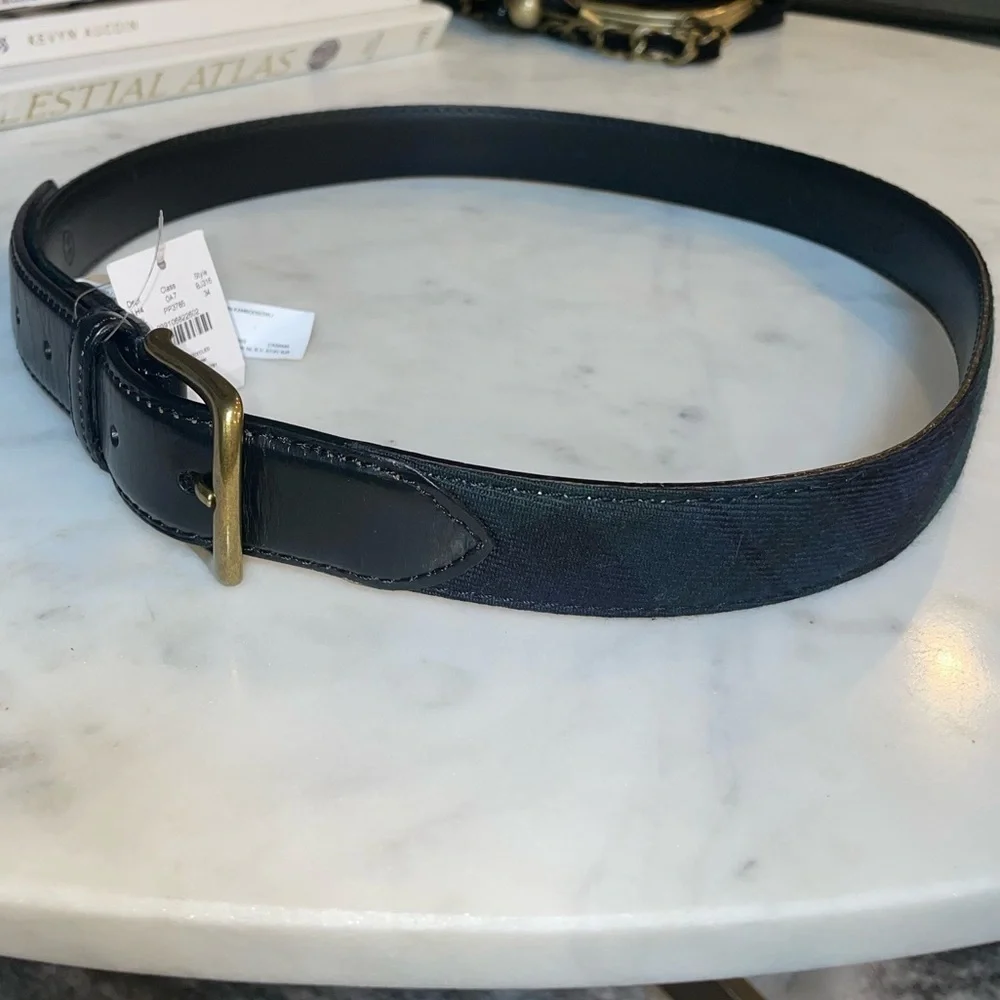 J.CREW Gent’s Size 34 Tartan Adjustable Leather & Wool Belt Green-Navy NWT